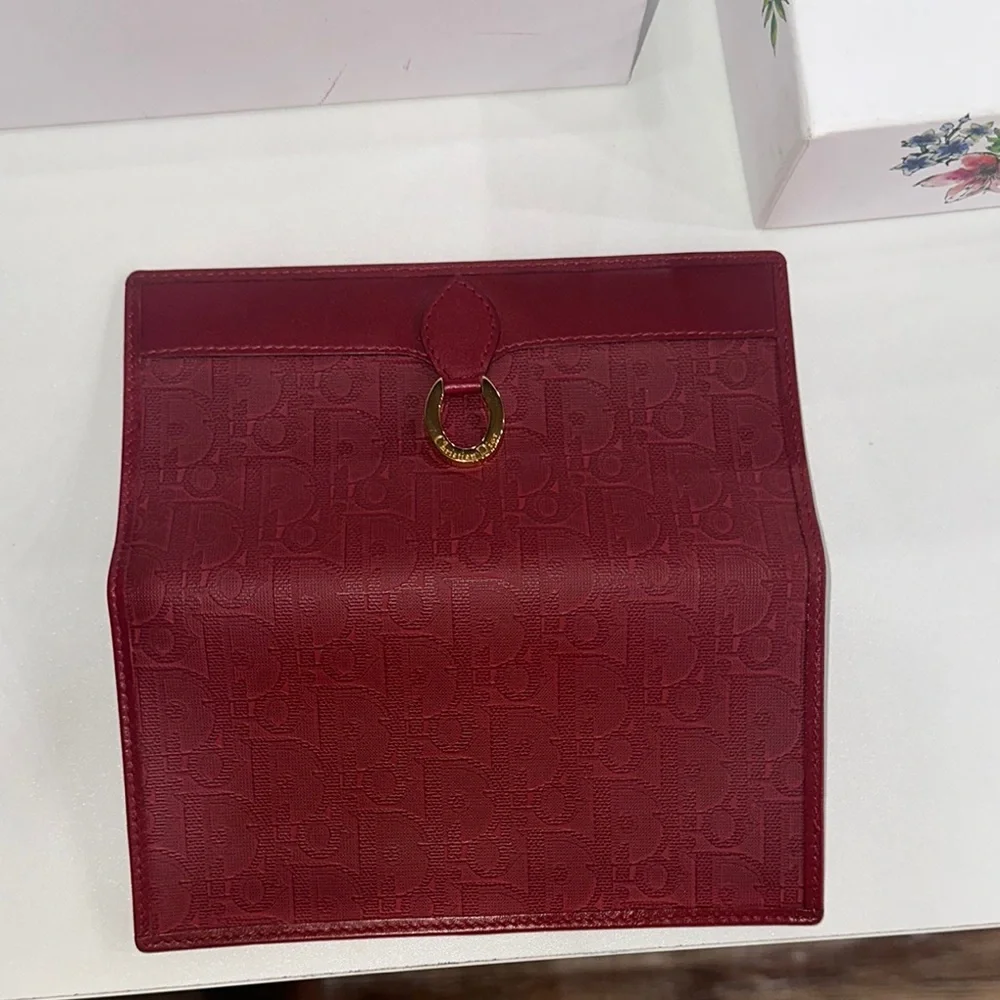 Dior Red Leather Wallet with Metallic Detail